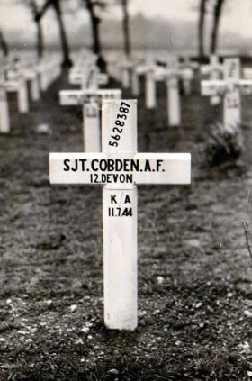 Temporary grave marker for L/Sgt Cobden, Ranville War Cemetry.