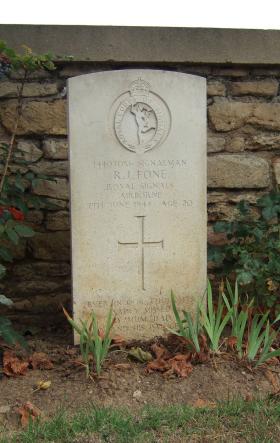 Headstone of Sigmn R Fone, Ranville Churchyard, August 2010.