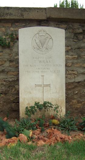 Headstone of L/Cpl Thomas Wray, Ranville Churchyard, August 2010.