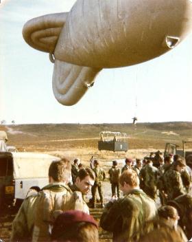 Members of 10 PARA next to balloon Hankley Common Nov 1977