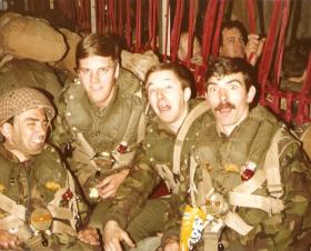 Members of 3 Coy 10 PARA onboard a C130 for a drop onto the Isle of Man, June 1979.
