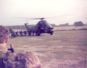 Members of 3 Coy 10 PARA boarding a Wessex Annual Camp Thetford, September 1978. 