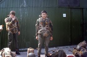 Two members of 1 Para Provost Pln RMP (V) waiting to emplane at RAF Northolt, 1970s.