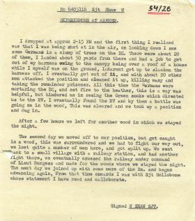 Sergeant Shaw's experiences of Arnhem.