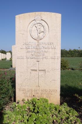 Headstone of Sgmn Jack Metheringham, Bari War Cemetery, November 2011.