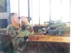 C/Sgt Paul Tonks on sniper duties, Lungi Airport, Sierra Leone, 2000.
