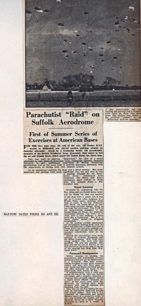 Newspaper article on Exercise Slipstream RAF Mildenhall April 1952