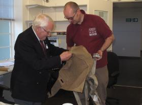 Sonny Royan explains the workings of the X Type 'chute to the curator, Duxford, 2010