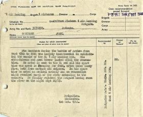 Citation for the award of the Military Medal to Pte John Southern, Arnhem, 1944.
