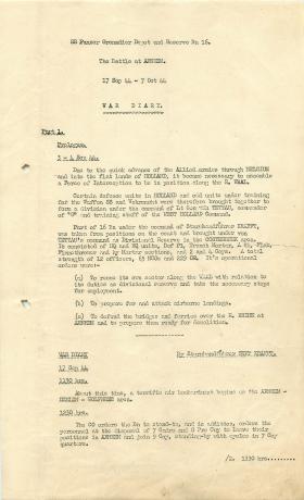 War diary of German 16th SS Panzer Grenadier Depot and Reserve Battalion at Arnhem.