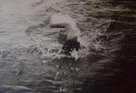 Lance Cpl Arnold swimming the Rhine 1948