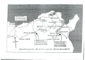 Map of North Africa showing landing zones of 1st, 2nd and 3rd Parachute Battalions, 1942.