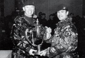 Col Rutherford presents Maj Ward with the Champion Company Trophy, 4 PARA, 1999.