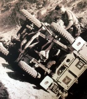 Pte Terry Miller involved in a RTA while on anti terrorist duty, Troodas Mountains, Cyprus, September 1958.