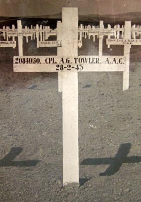 Cpl Towler's temporary grave marker, Medjez-El-Bab War Cemetery.