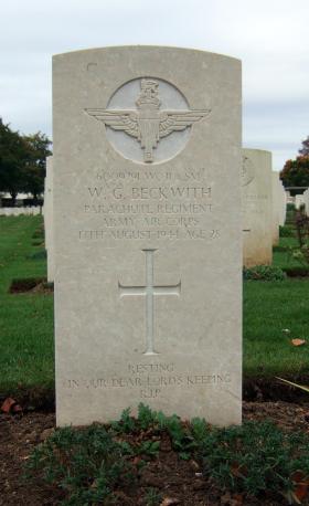 Headstone of CSM Walter Beckwith Ranville War Cemetery, Normandy October 2014.