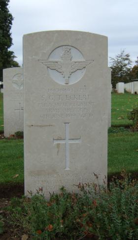 Headstone of L/Cpl Stanley Eckert, Ranville War Cemetery, Normandy October 2014.