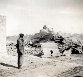 Brig K T 'Katie' Darling watches the demolition of Gaynaeim, Canal Zone, c1952.
