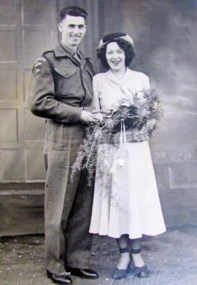 Walter and Mary Gledhill on their wedding day, 1 March 1949.