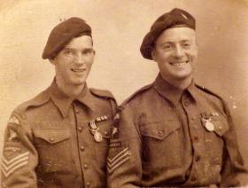 Sgt Wilf Bailey MM and Sgt John Sgt McDonnell DCM, after receiving medals, c1944.