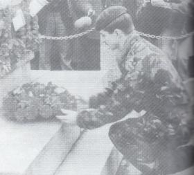 L/Cpl Andrews, 3 PARA, lays a wreath at Rathfriland for L/Cpl Wilson & Ptes MacAulay and Marshall, 30 Nov 1989.