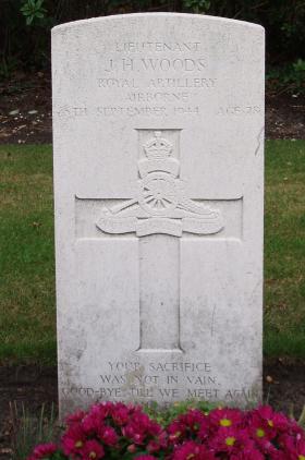 Headstone of Lt Woods, Arnhem Oosterbeek War Cemetery, 2009.
