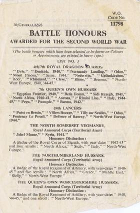 Battle Honours awarded for the Second World War, 31 December 1956.