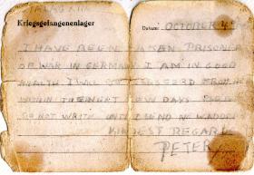 Pte Wyke's Prisoner of War letter to his mother, 1944