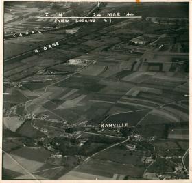 Aerial photo showing Ranville and landing zone N.