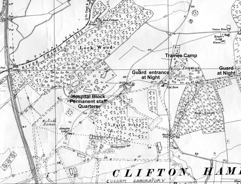 Map of Culham Camp showing Hospital Block - Staff Residence - and relevant points around where Trainees spent a restful night. 