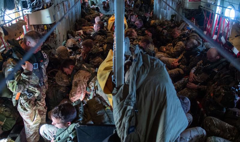 Airborne Troops asleep on board a C130 Hercules on Op. Tractable