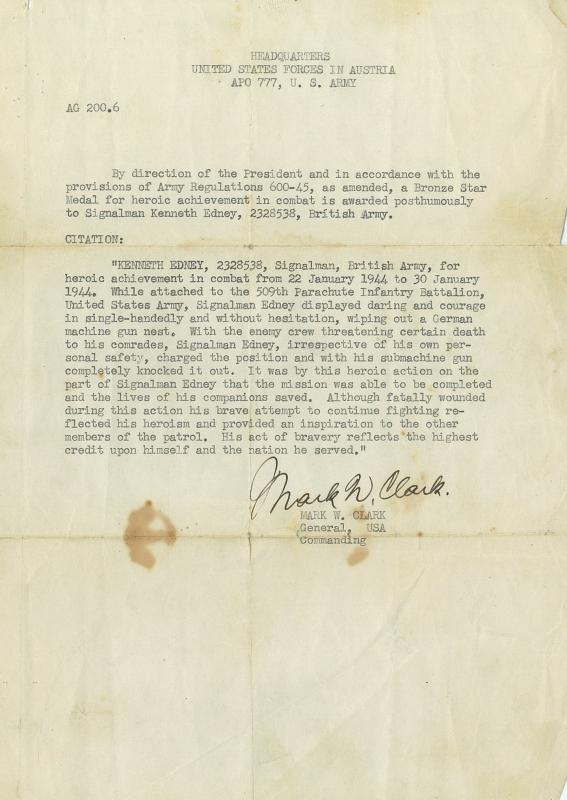 Letter from Gen MW Clarke USA 