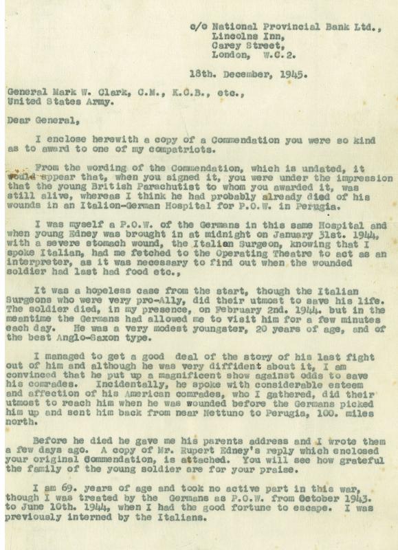 Letter from Lt Col Rocke to Gen MW Clarke US Army pg 1