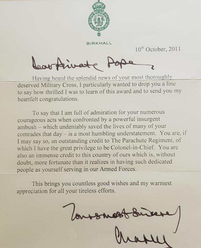 Letter from Prince Charles to Alfred Pope