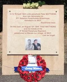 Plaque dedicated to Peter Matthews at 4 Para Bridge in Le Muy