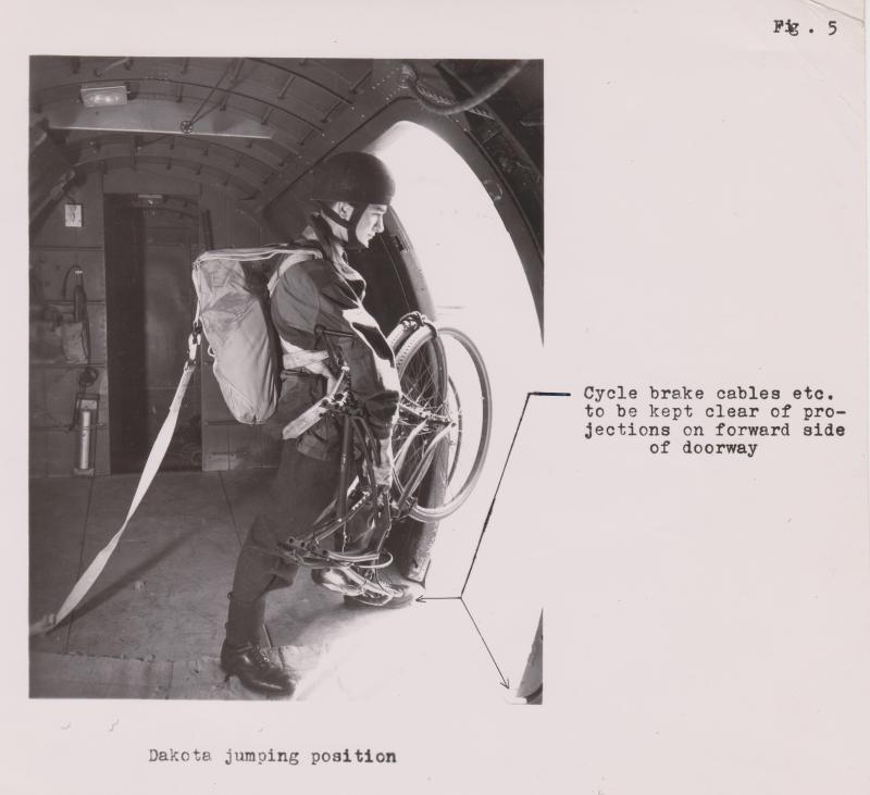 Folding push bike, for parachuting, ready to exit, 1944