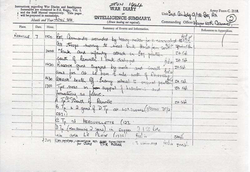 OS War diary June 1944 3 Airlanding ATk Batt RA
