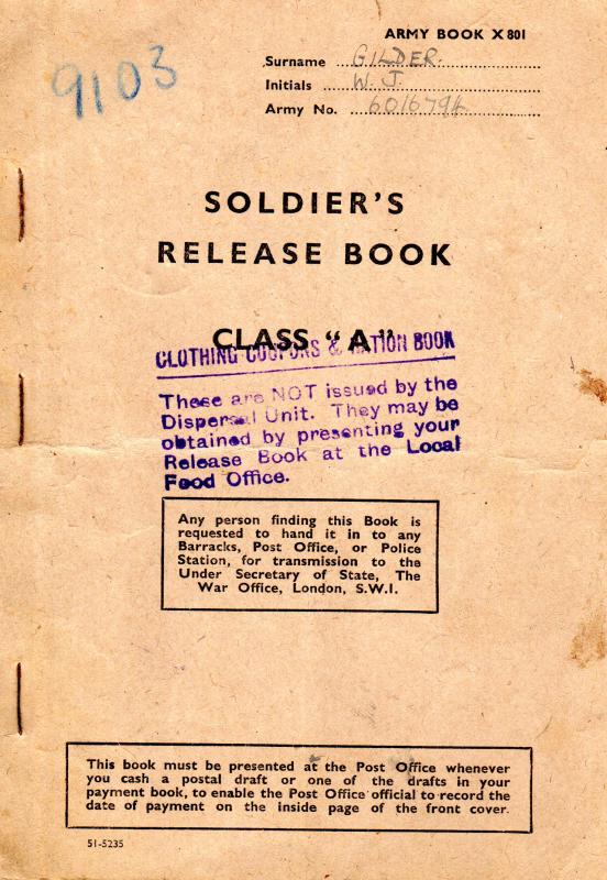 Army Release Book for WJ Gilder front page