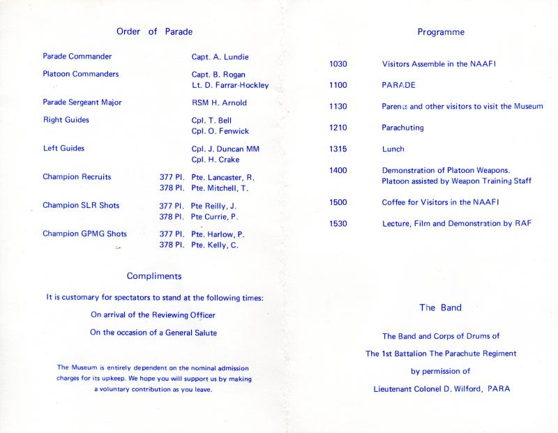 PD Passing Out Parade leaflet for Platoons 377 and 378 March 1972