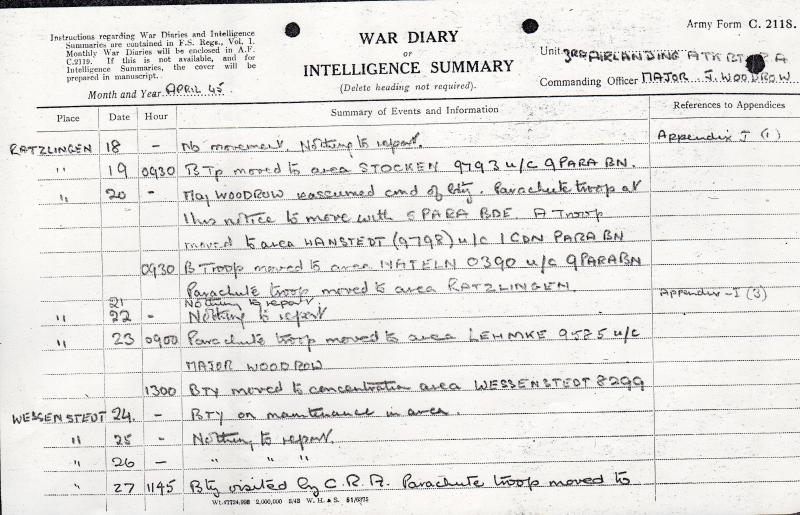 OS 3 Airlanding Atk Batt RA War Diary April 1945 pg 3