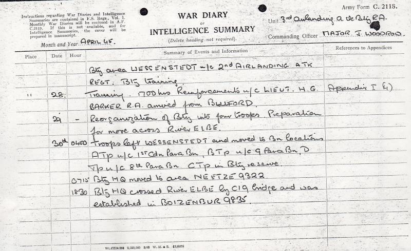 OS 3 Airlanding Atk Batt RA War Diary April 1945 pg 4