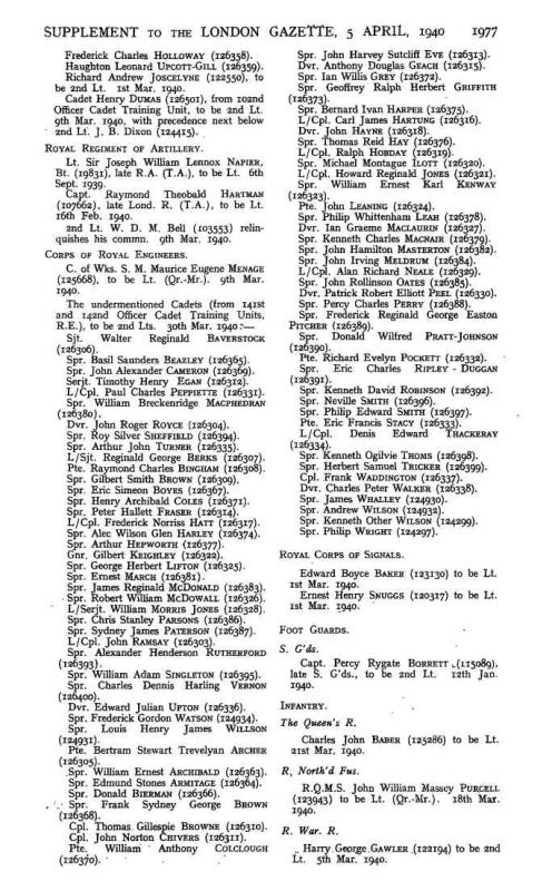 OS London Gazette 5-4-1940