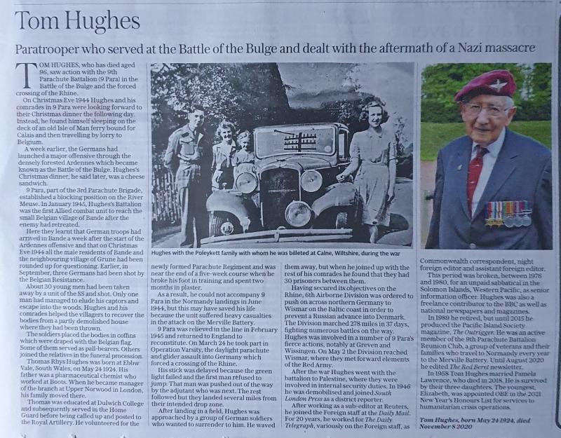 OS Daily Telegraph Obituary of Tom Hughes