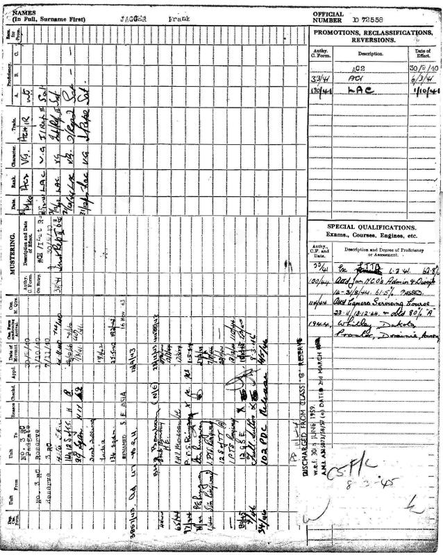 OS Frank Jagger RAF Service Records sheet 2