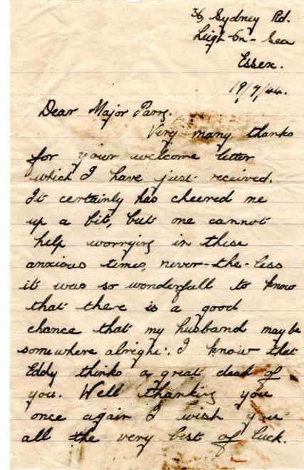 Letter from Mrs Easlea to Major Parry about her missing husband E. Easlea - Letter 2