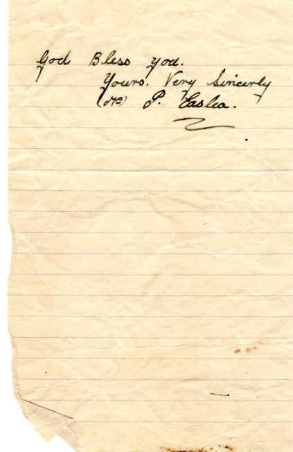 Letter from Mrs Easlea to Major Parry about her missing husband E. Easlea - Letter 2
