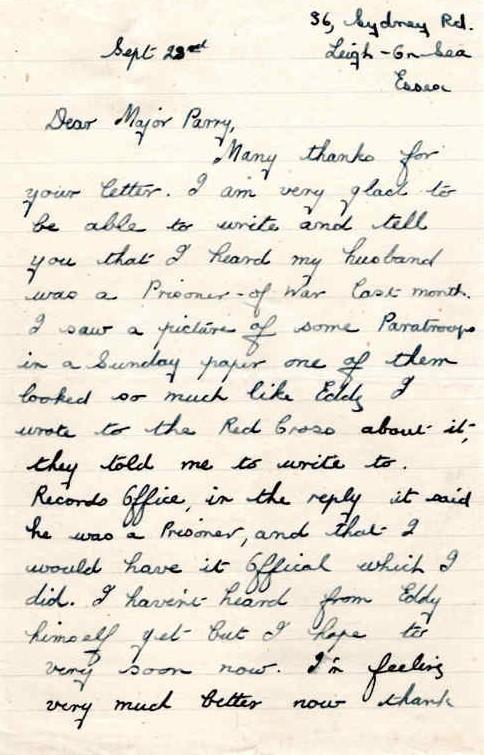Letter from Mrs Easlea to Major Parry about her missing husband E. Easlea - Letter 3