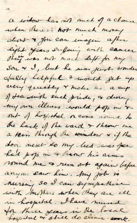 Letter from Mrs Mawson to Major Parry about the death of her son E. Corteil