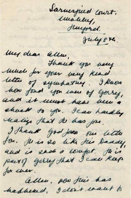 Letter to Major Parry from a next of kin about the death of their son