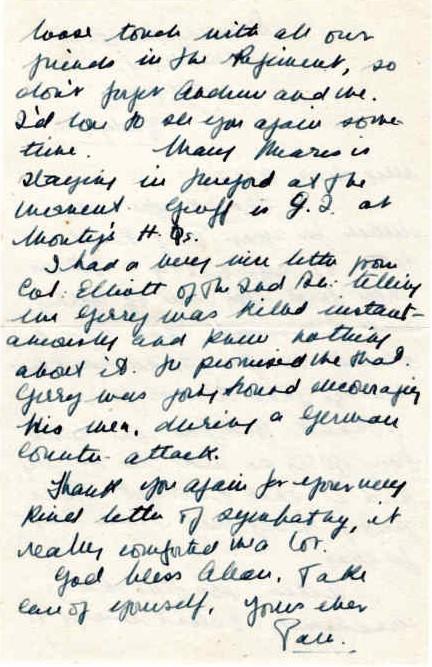 Letter to Major Parry from a next of kin about the death of their son